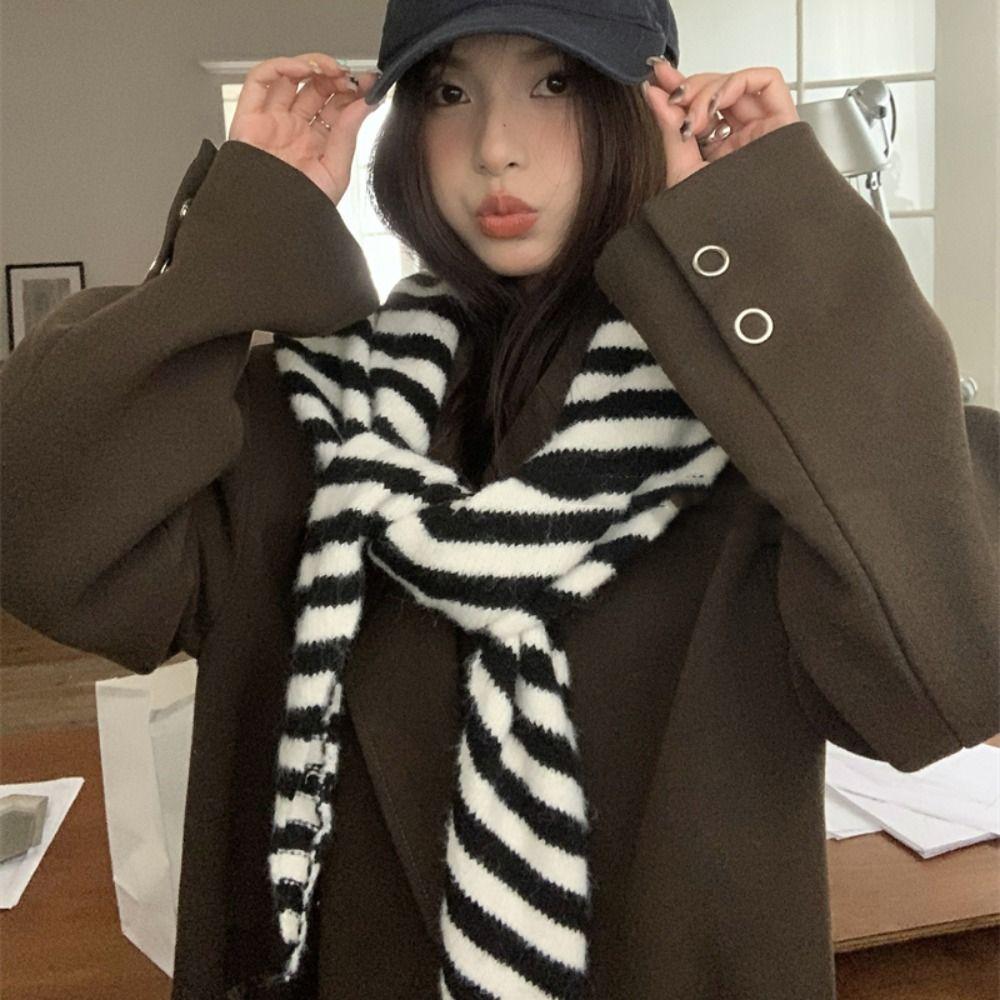 Cashmere Striped Scarf Plush Cape Wraps Simple Winter Shawl  Women/Men