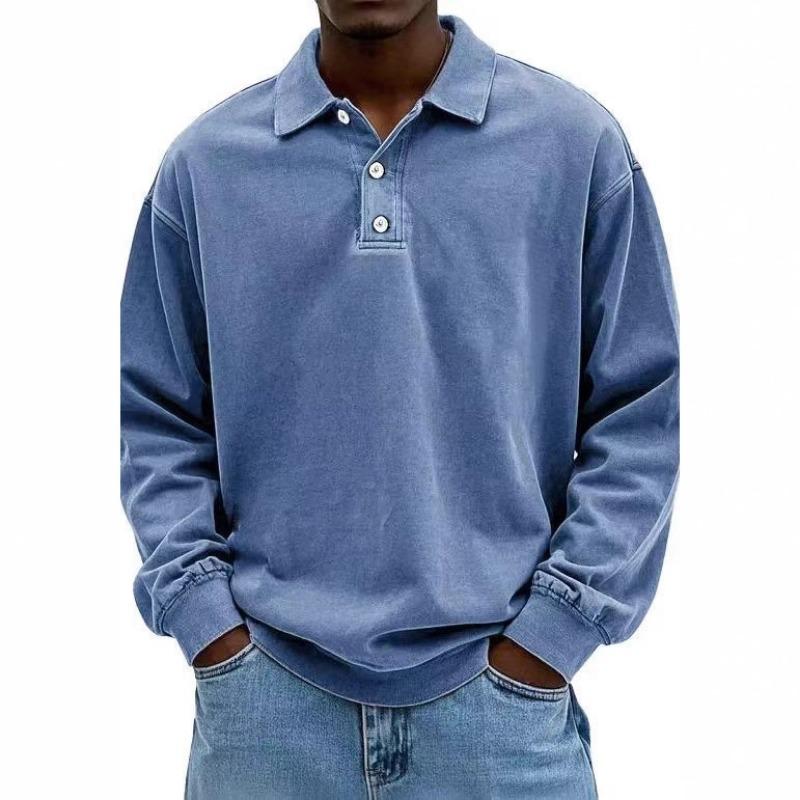 New Men's Casual Versatile Long-sleeved Button Lapel Polo Shirt for Men