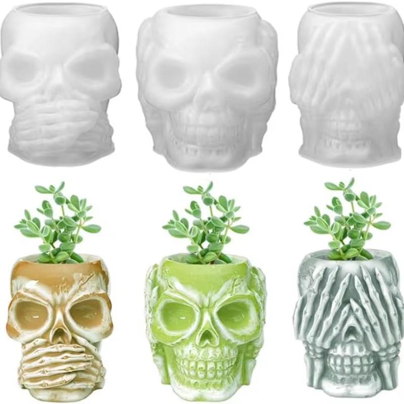 3er Set Halloween Schädel Aufbewahrungsbox Silikonharzform Schädelgeformte Flasche Glas Epoxid Silikon Gussformen