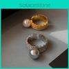 Unique Silver Gray And White Pearl Adjustable Ring For Chic Women's Fashion Style