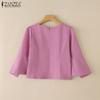 ZANZEA Damen Lässig Rundhals Schlitz 3/4 Ärmel Sommer Locker Bluse