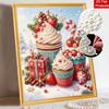 Weihnachts-Erdbeer-Cupcake Perlenmalerei-Set Festliche Winterfeiertage DIY Funkelndes Perlenleinwand Ästhetische Wanddekoration für Zuhause Kunstdekoration
