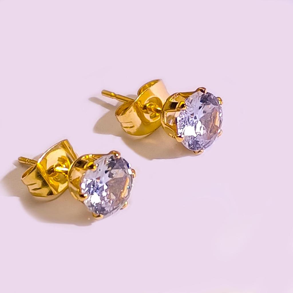 "Crown Stainless Steel Zircon Six-Claw Earrings - Titanium Ear Bone Studs for Women"