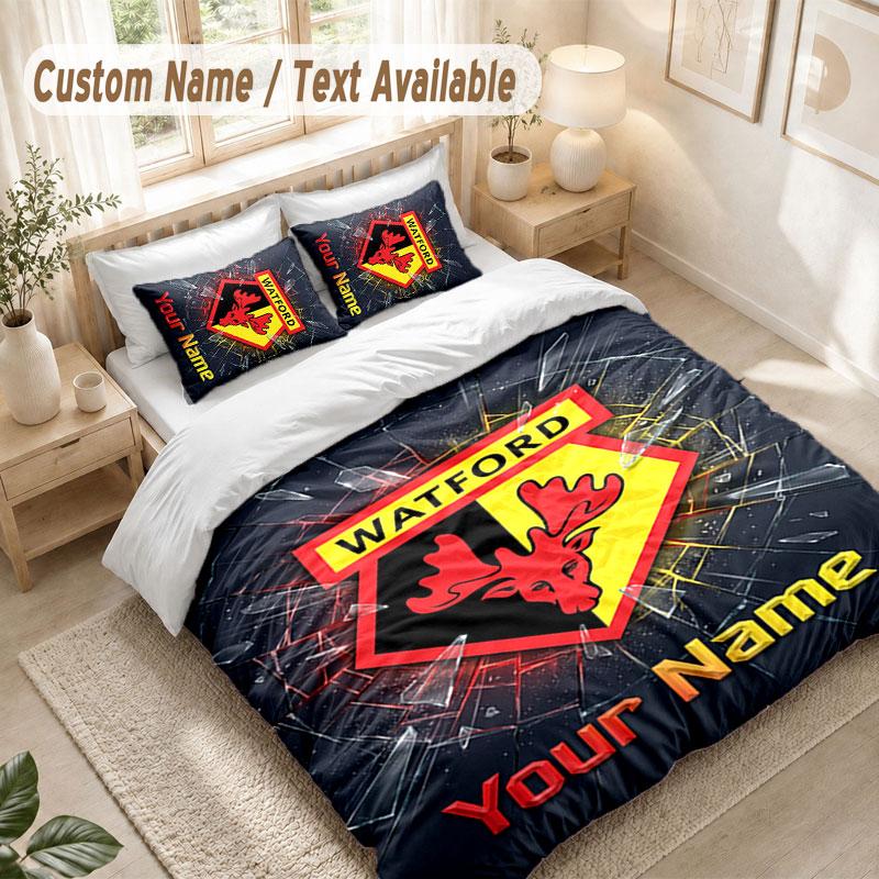 Custom Name Bedding Set 3 PiecesWatford FC Print Duvet Cover + 2 Pillowcases Soft Bed Decor