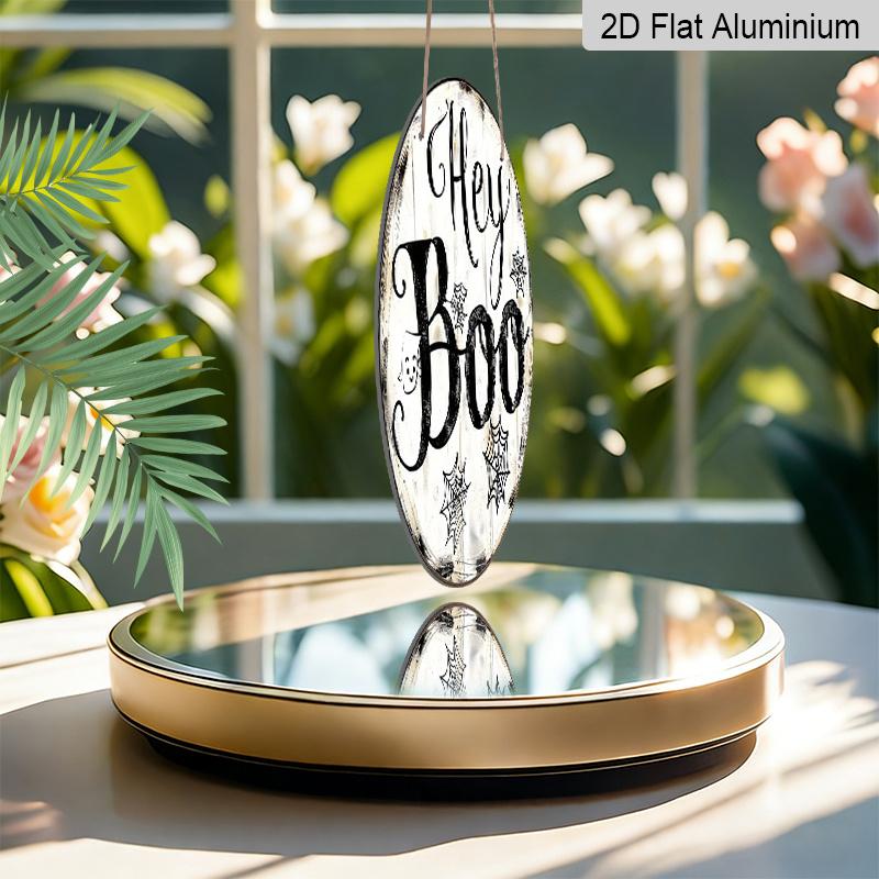 2D Flat, 1pc "Hey Boo" Halloween Ghost Round Aluminum Sign for Fall And Winter Celebrations, Suitable for Indoor And Outdoor Use, Wall Decoration for