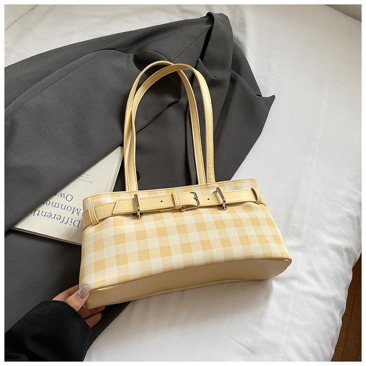 

Повседневная клетчатая сумка для поездок на работу женская 2025 новая трендовая модная корейская сумка подмышку, высококачественная зарубежная сумка на плечо жёлтый