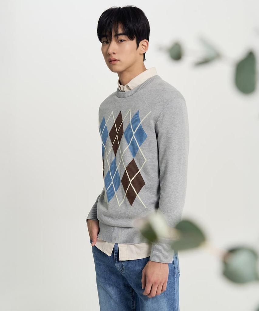 Binpolmen Cotton Argyle Knit Light Grey