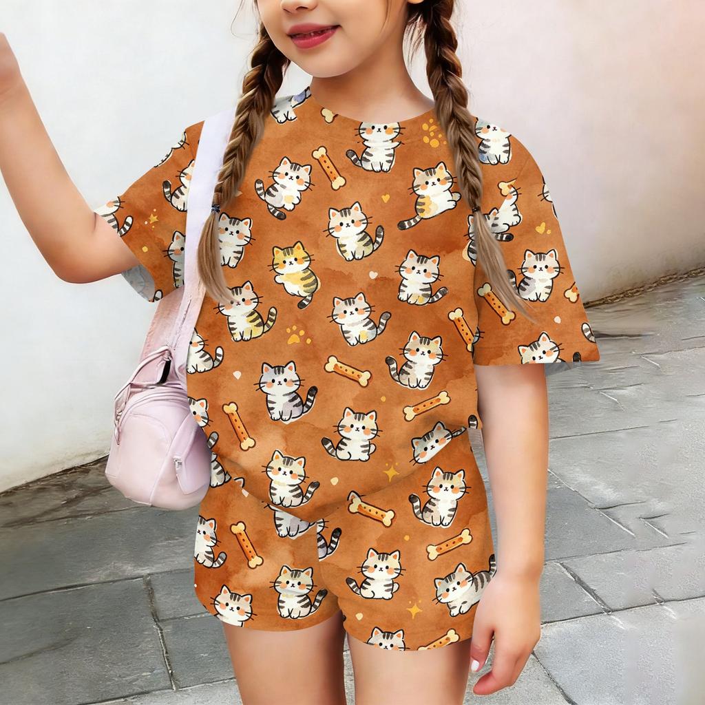 Kids Casual Short Sleeve Shirt and Shorts Set Animal Print Two Piece Outfit Lightweight Comfortable Summer Wear for Boys and Girls
