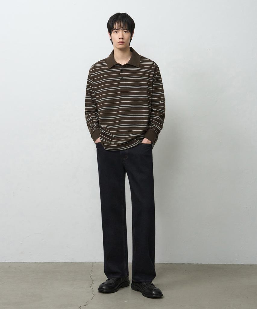 DRAW FIT Multi-Stripe Broad Pique T-Shirt [Dark Brown]