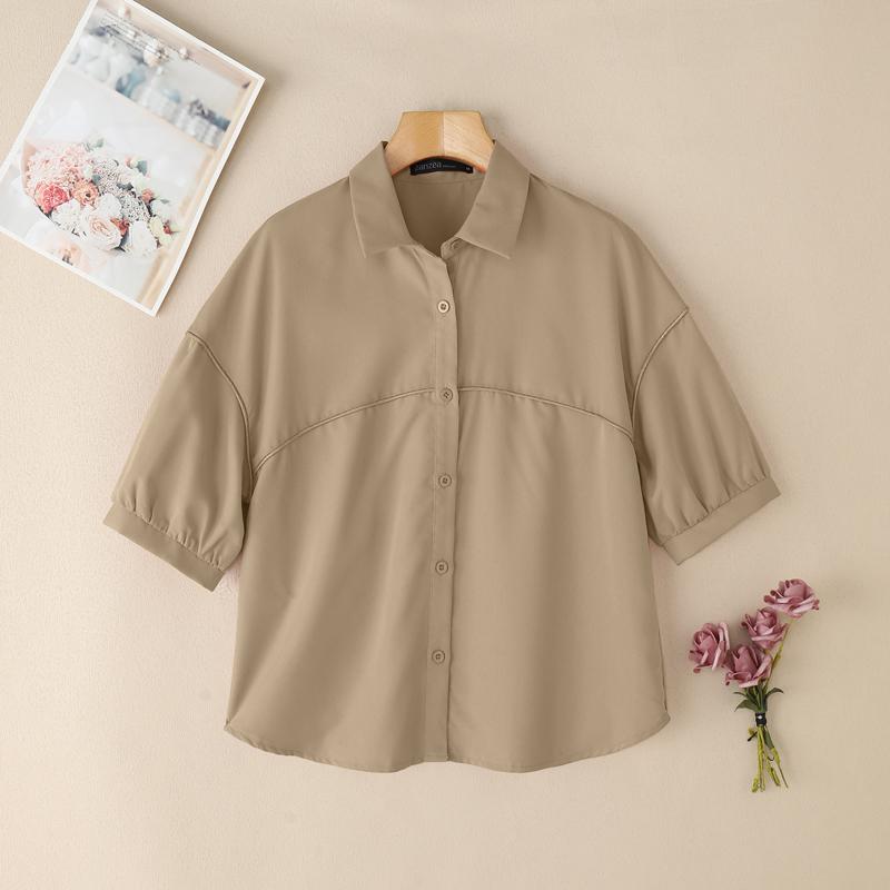 

ZANZEA Женская повседневная летняя блузка с отложным воротником и коротким рукавом 3XL