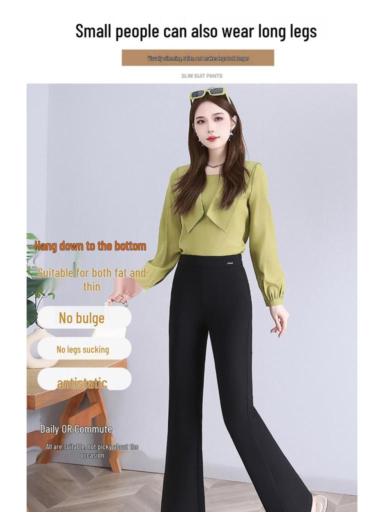 Women's High-Waist Black Flared Pants - Slim Spring/Autumn Style (2025) for Petite Sizes
