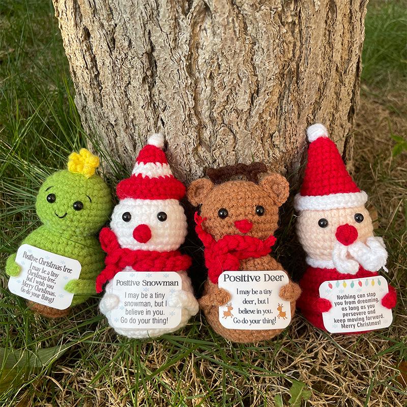 Handmade Crochet Animal Dolls: Brown Bear, Pug, White Dove & Hedgehog Ornaments