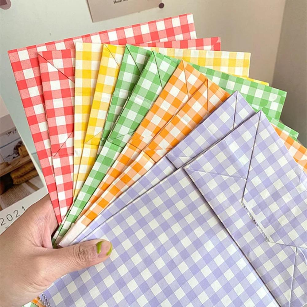 5/10PCS Colorful Plaid Kraft Paper Bag Cookie Candy Gift Packaging Birthday Party Vertical Storage Bag DIY Cute Decoration
