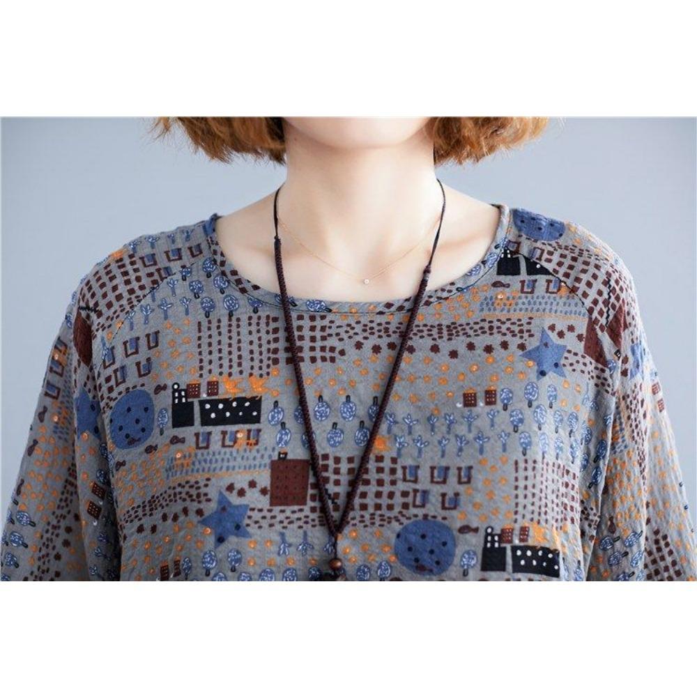 Women Fashionable Loose Literary Summer Clothing Cotton Linen Round Neck Short-sleeved T-shirt Top New Style