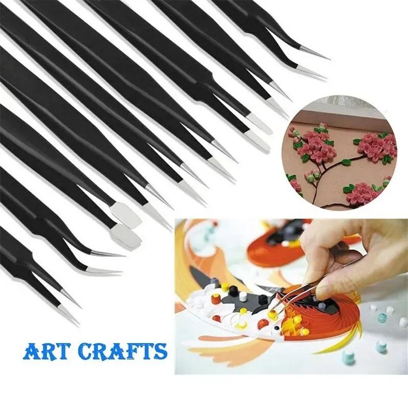 10PCS Stainless Steel Precision Antistatic Electrostatic Tweezers Set Maintenance Tools Professional Electronic Tweezers