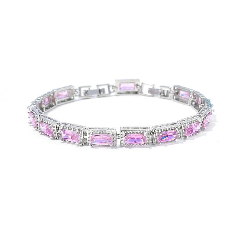 Light Luxury Square Multi-Colored Zircon Inlaid Bracelet, Women'S Silver-White Jewelry, Bridal Jewelry.