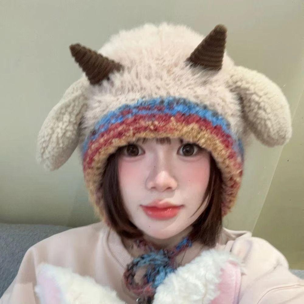 Cartoon Lamb Beanie Hat Soft Women Fluffy Hat Gifts Ear Protection Hat Autumn and Winter