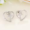 Huitan Fashion Heart Shaped Stud Earrings Female Trendy Cross  with Shiny Cubic Zirconia Stylish Silver Color Accessories