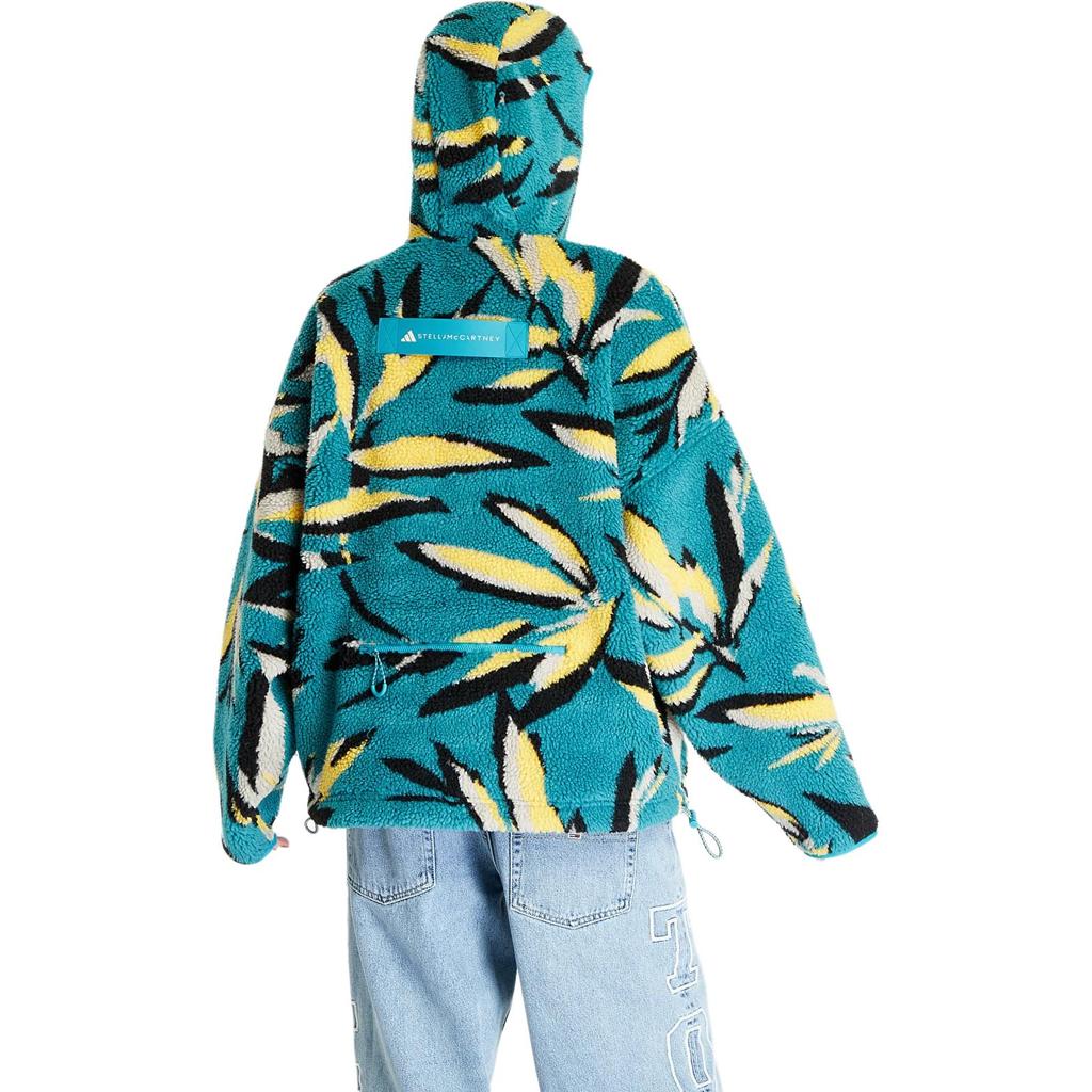 adidas X Stella McCartney Jacquard Fleece Top Gemustert Dicke Sport-Hoodie-Jacke Damenjacke Golfblau IK9339