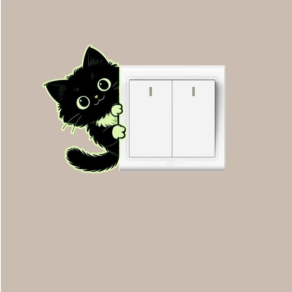 PVC Glowing Cat Stickers Self-Adhesive Cat Switch Stickers Luminous Cat Wall Decals  Dorm Room