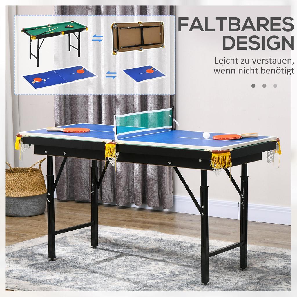 2-in-1 Billiard Table, Table Tennis Table, with Accessories, 140x63x80cm, Blue/Green