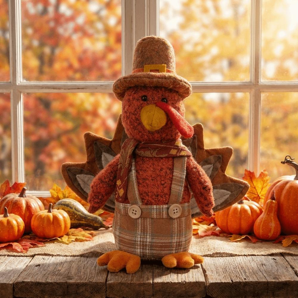 Rustic Thanksgiving Plush Turkey Doll Creative Stuffed Turkey Toy Harvest Festival Decor