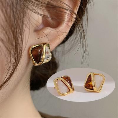 2023 Korean Vintage Contrast Geometric Square Earring Women Classic Light Luxury Earrings Fashion Female Jewelry Party Gift