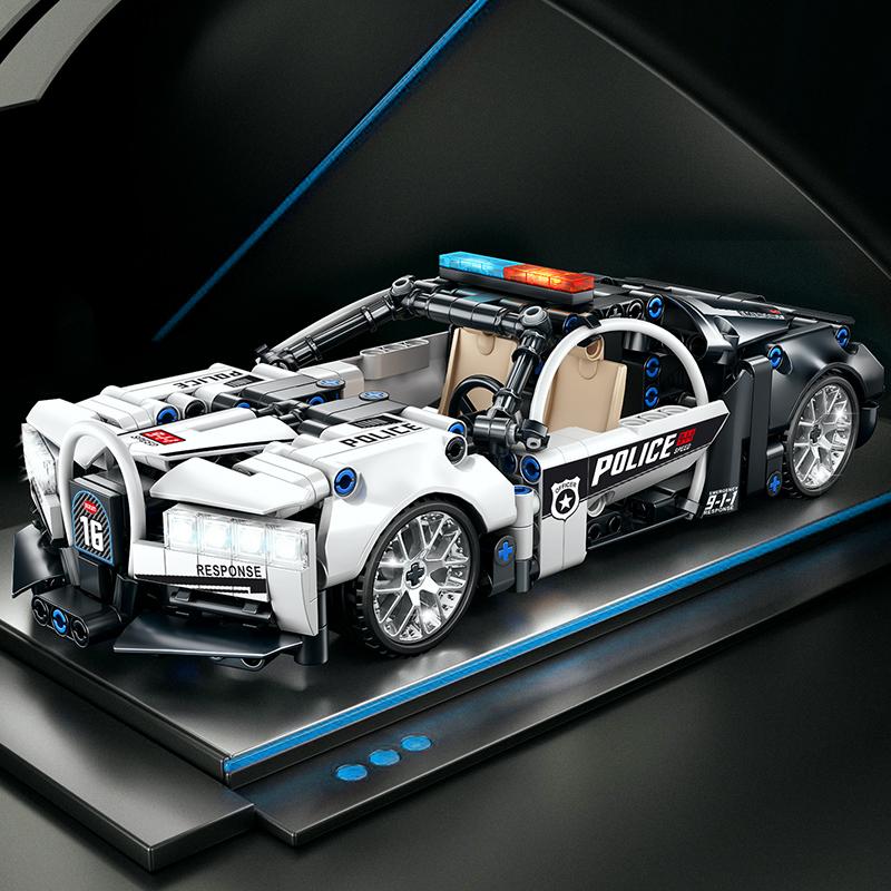 ToylinX 1/18 410PCS Polizeiauto Baustein Modellauto Lernen Entwicklung Puzzle Montage Spielzeug Kinder Weihnachts- Geburtstagsgeschenk