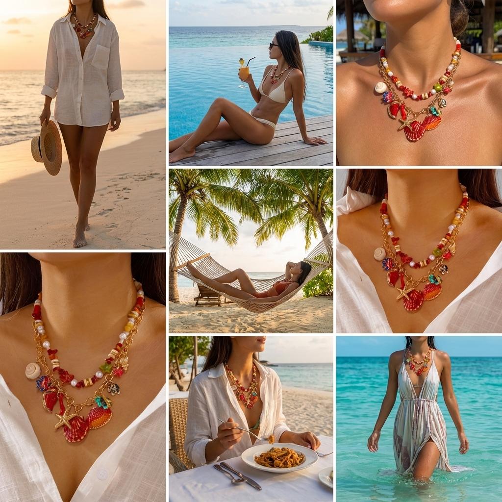 Bohemian Multilayer Handmade Beads Chain Necklace For Women Colorful Fish Starfish Shell Pendant Choker Girl Beach Party Jewelry