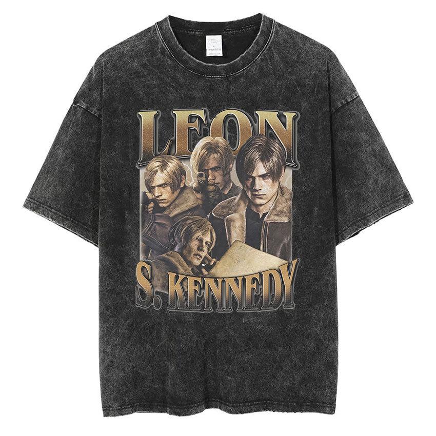 Vintage Washed Leon S Kennedy Resident Evil 4 T-Shirt Men And Women