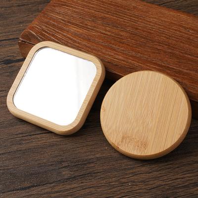 Wood Makeup Mirror Round/Square Cosmetic Mirror Handheld Mini Compact Pocket Mirror Portable Travel Accessories Beauty Tool
