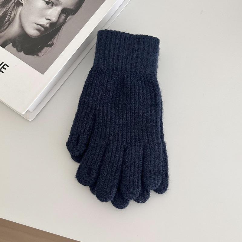 

[Thickened solid color] Knitted thermal gloves for men and women in winter, wool and velvet for outdoor riding One size темно-синий