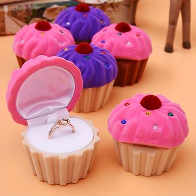 1pc Velvet Cupcake Jewelry Box Classic Floral Design, Oval Shaped, Multi-Purpose Plastic Box for Necklaces & Earrings