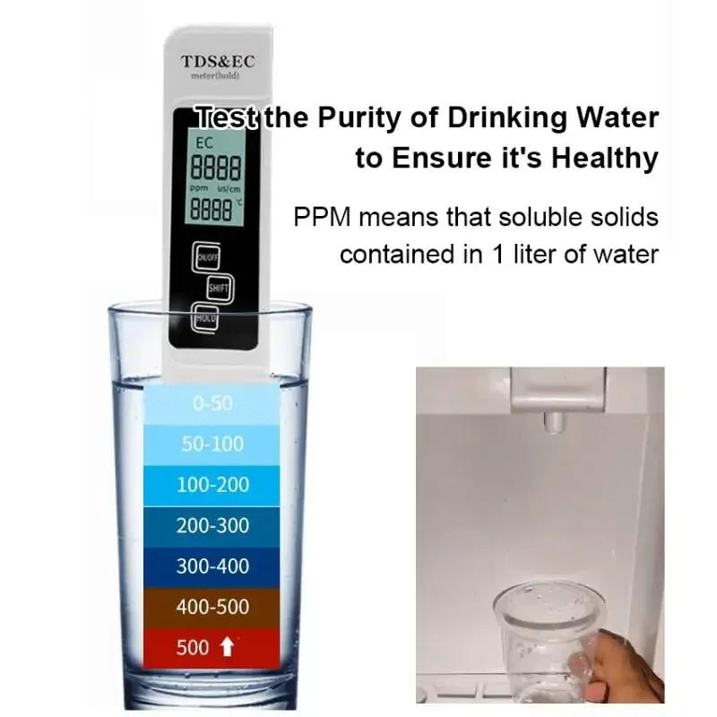 Digital Water Quality Tester TDS EC Meter Range 0-9990 Multifunctional Water Purity Temperature Meter TEMP PPM Tester