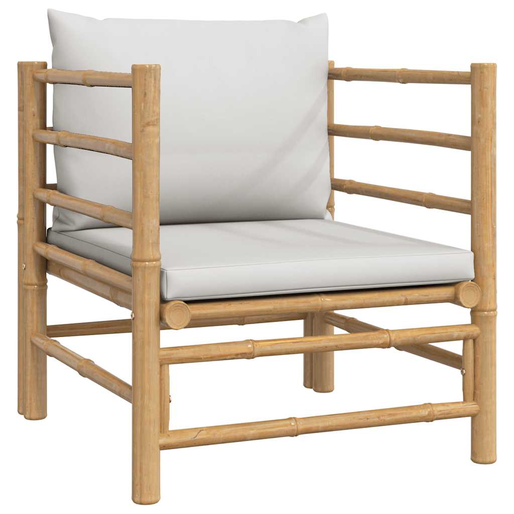 Vidaxl Sofa Ogrodowa Z Jasnoszarymi Poduszkami, Bambusowa