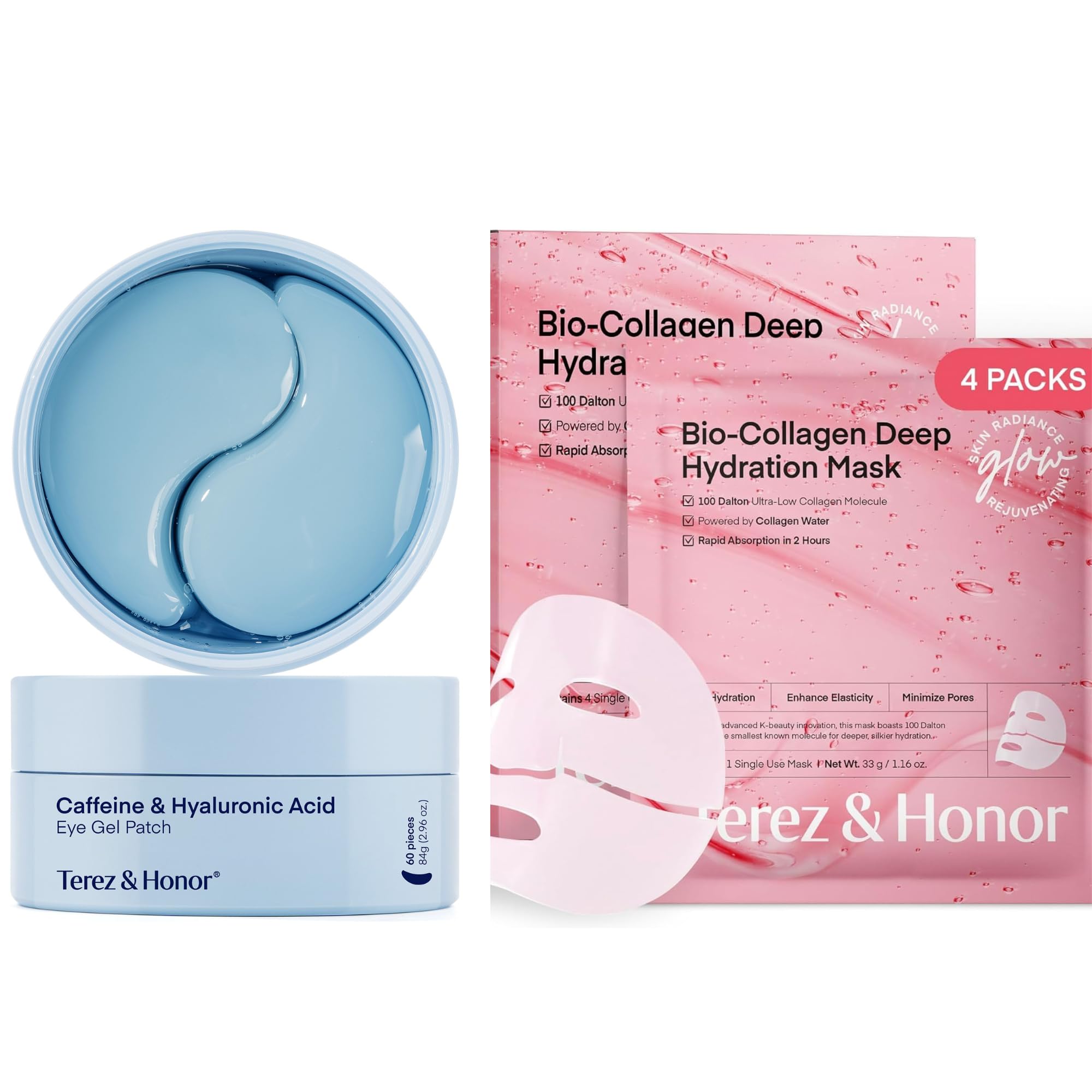 

Terez Honor Кофеин Гиалуроновая кислота Гелевые патчи для глаз и Коллагеновые маски для лица Корейская косметика Маска для глаз для и Сияющая кожа Патч & (60 патчей) (4 розовый