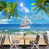 3d Beach Wall Mural Coconut Trees Wallpaper Sea Birds Sailboat Modern Fashion Wall Murals Living Room Bedroom Home Decor