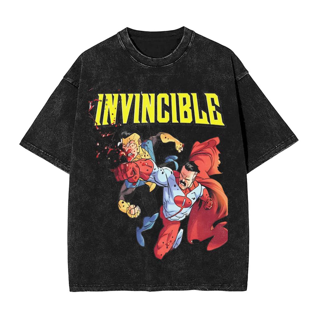 Comic Invincible OmniMan Washed Tshirt Men Women Summer Cotton YK Clothing Vintage Fashion Round Neck Short Sleeved Tee