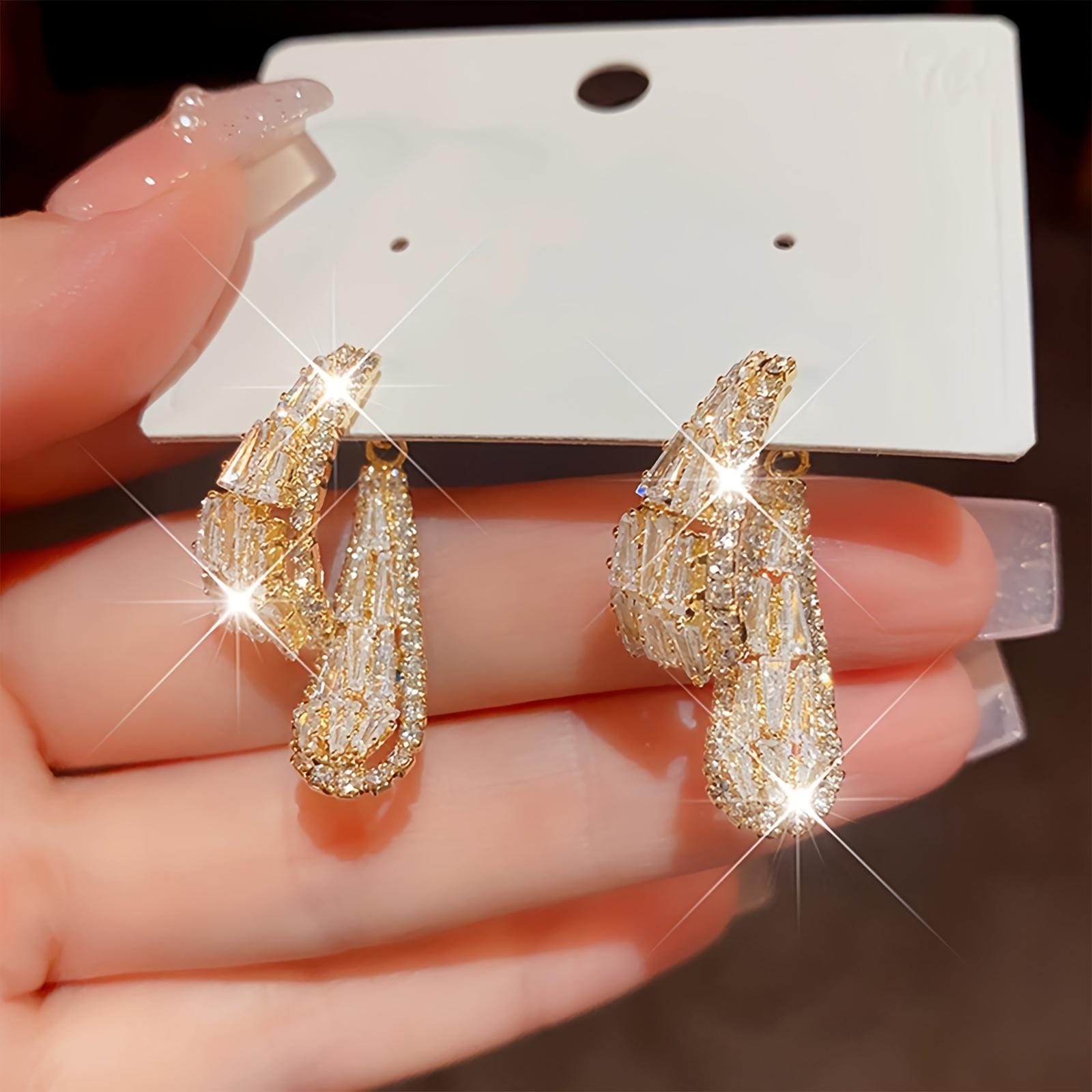 

2Pcs zircon earrings set, elegant and stylish, perfect for parties and gifting. One-size золотистий