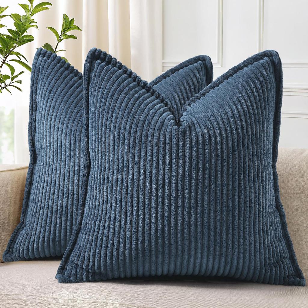 Green Corduroy Throw Pillow Covers 18x18 Inch Striped Decor Pillowcase for Living Room Bed Soft Couch Cushion Cover for Sofa