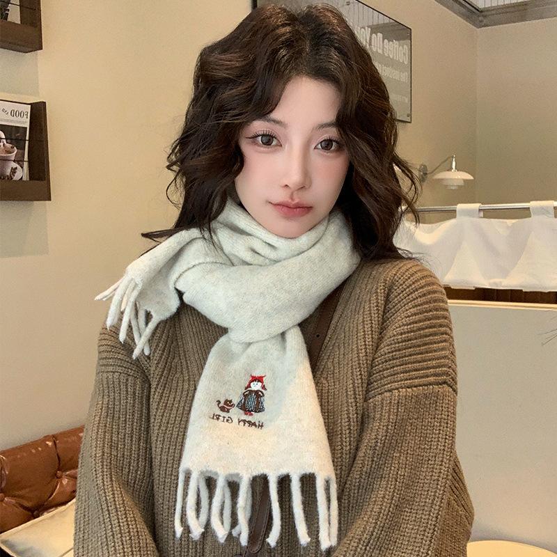 New red scarf women's winter fashion warm knitted wool Korean version of high-end atmosphere scarf tide