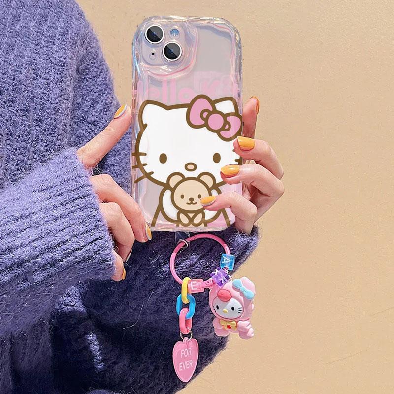 Cartoon Hello Kitty Bracket Pendant Case For OPPO Reno 15F 15 Pro 5G 14F 13F 12F 11F 14 13 12 11 Pro A6X A6 A5 Pro A60 5G Casing