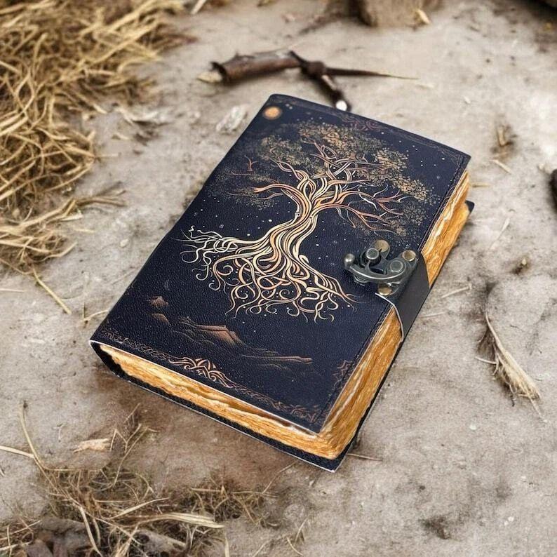 Handmade Tree of Life Leather Journal Celtic Notebook with Lock Gift for Him