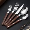 Geschirrset Klassisches Französisches Design 5-teiliges Edelstahl-Besteck mit Imitation-Holzgriff Spülmaschinenfest Besteckset Rostbeständig Steakmesser