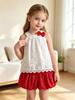 Summer Girls' 2-Piece Outfit 0-5 Years Old Toddler Lace Sleeveless Bow Top Polka Dot Bubble Shorts Kids Summer Casual Wear