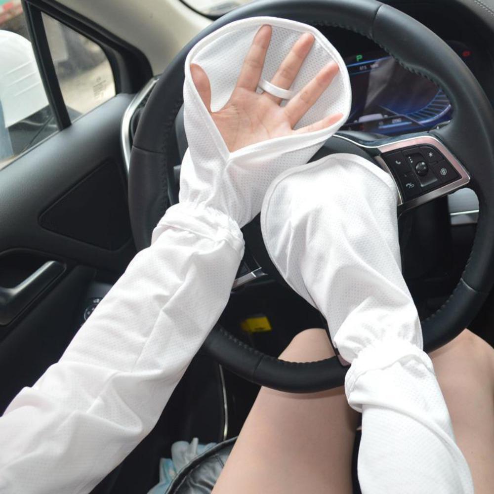 

Adjustable Cuff Driving Sleeve Gloves Anti-UV Ice Silk Sleeve Sun Protection Sleeves Lady/Girl білий