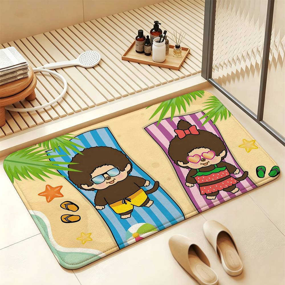 So Cute M-MonchhichiS Cartoon Short Plush Rug Carpet mat Machine Washable Soft Comfortable Anti‑Slip Floor Mat Home Decor