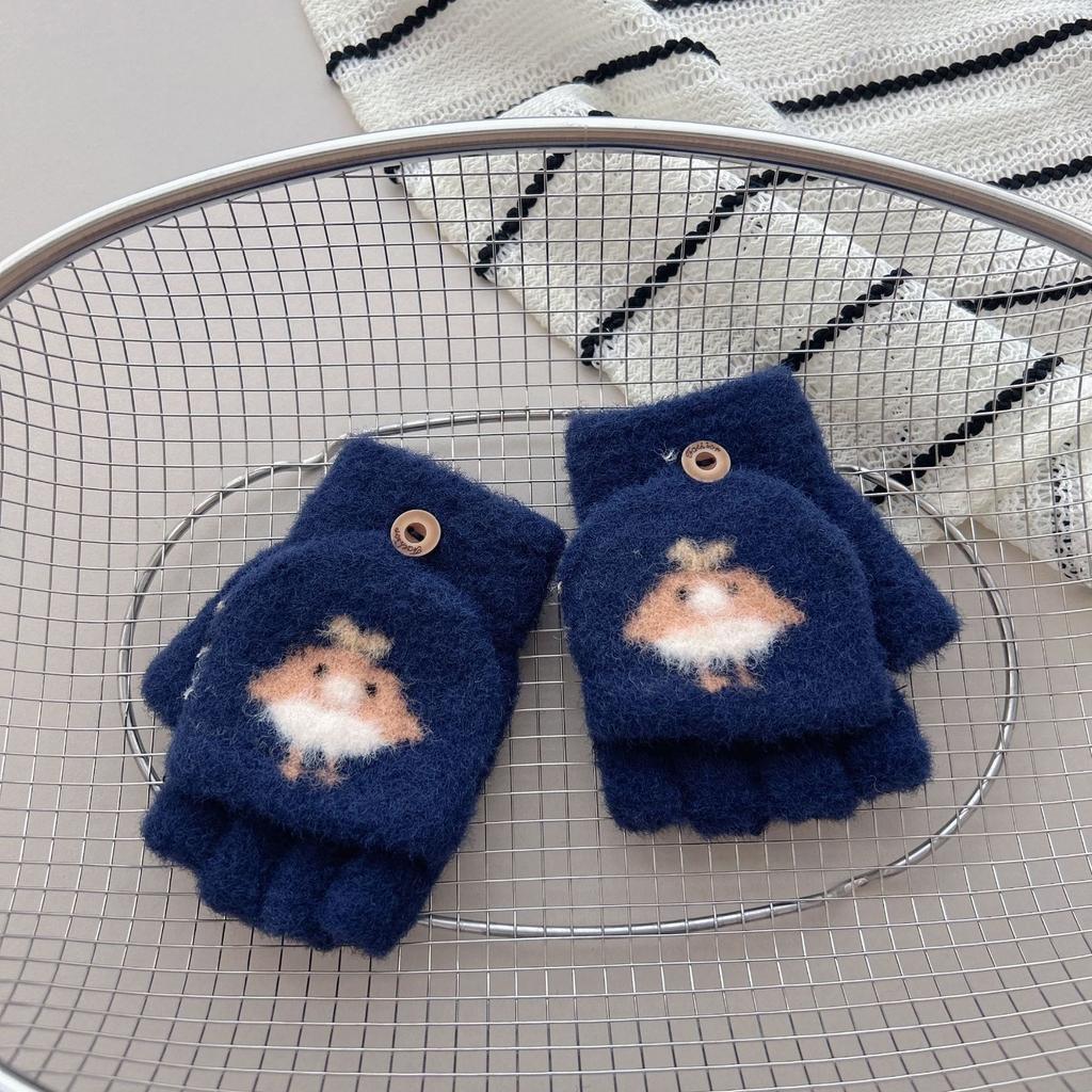 Kinderhandschuhe für 2-7 Jahre 25 Winter Cartoon Baby Kälteschutz Niedlich Warm Verdickt Fünf-Finger Klapp Halb-Finger