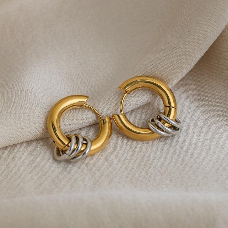 Stainless Steel Metal Double Oval Drop Earrings for Women Fashion Gold Silver Color U Shaped Geometric Earrings Jewelry Gifts
