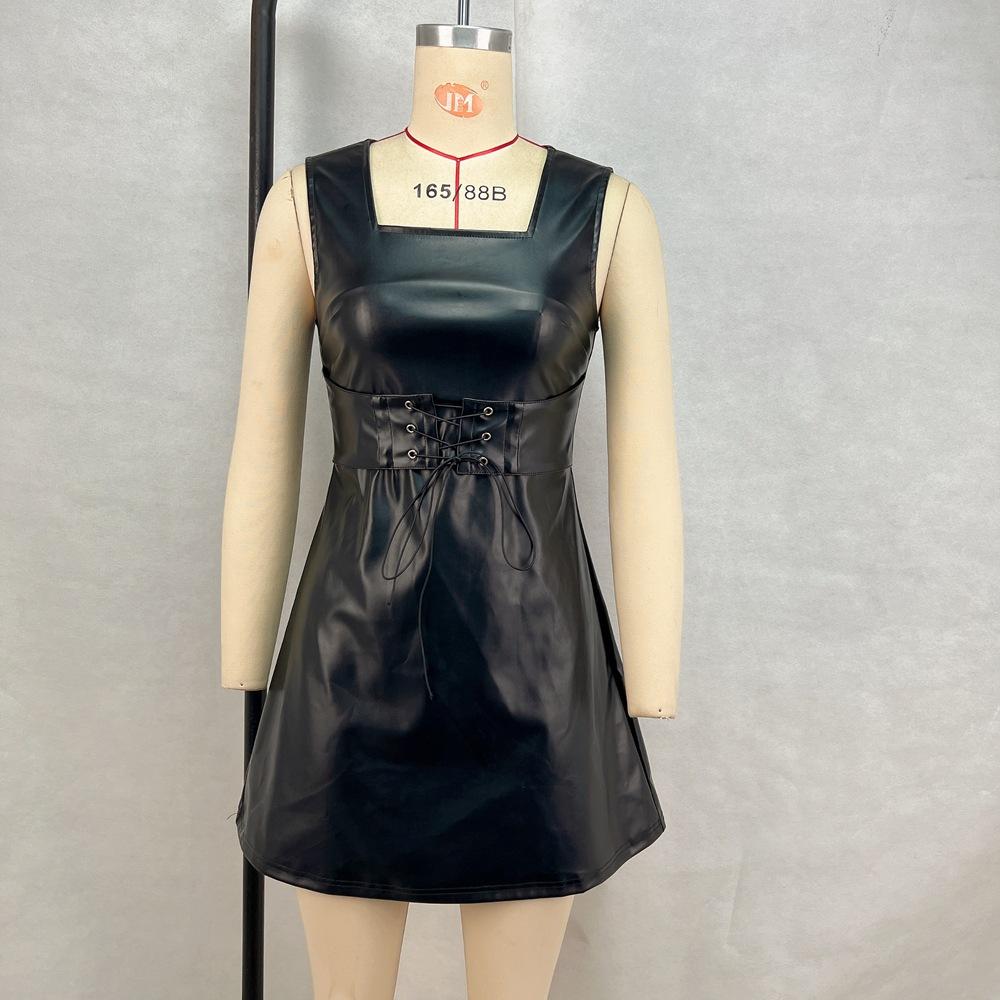 

Женское платье без рукавов с квадратным вырезом и завязками, утягивающее талию L чёрный